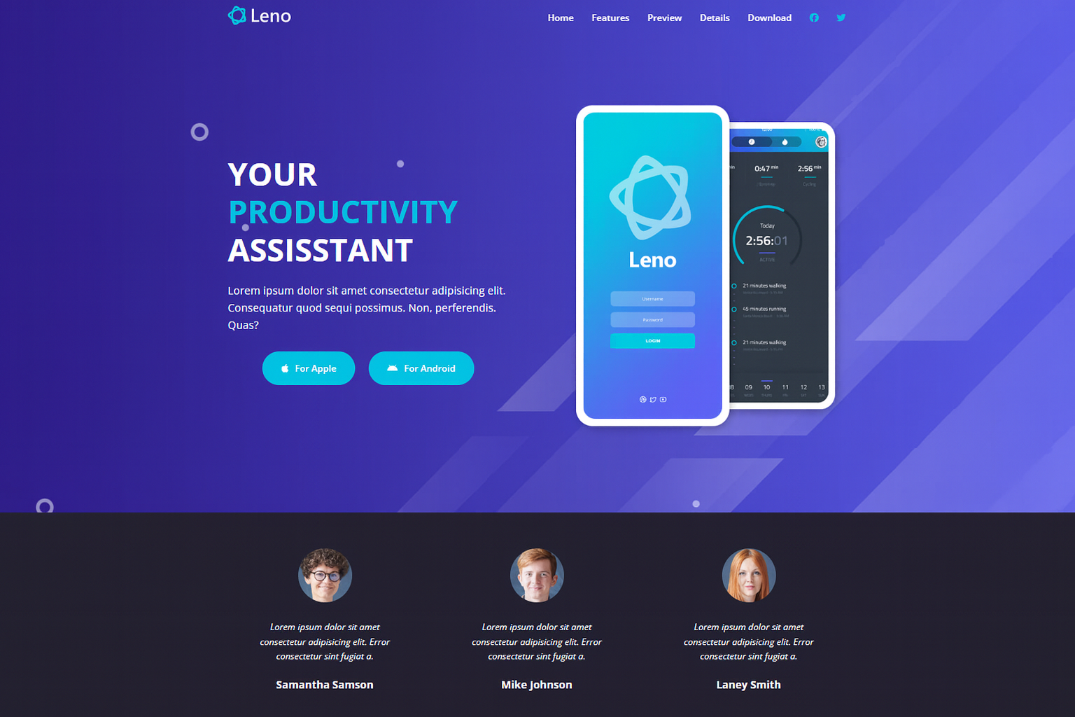 Leno app landing page preview